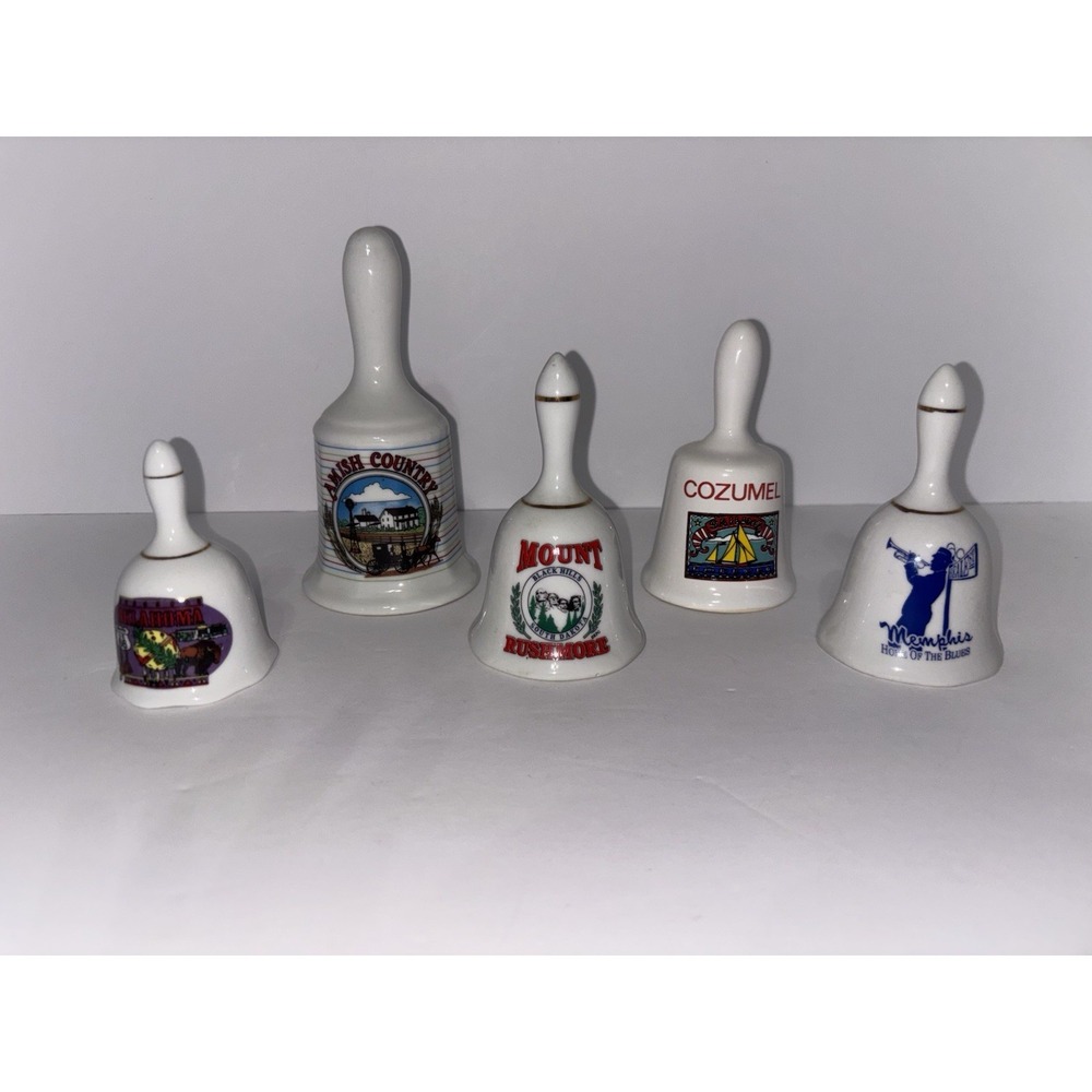 Lot of 5 Vintage Collectible State/Country Porcelain/Ceramic Bells